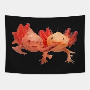 Cute Little Axolotl Pair Realistic Tapestry