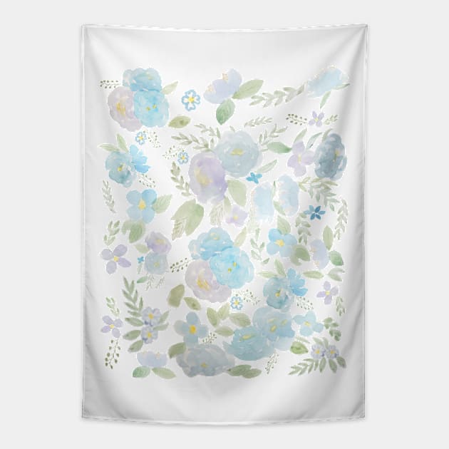 blue flowers and leaf watercolor pattern Tapestry by colorandcolor