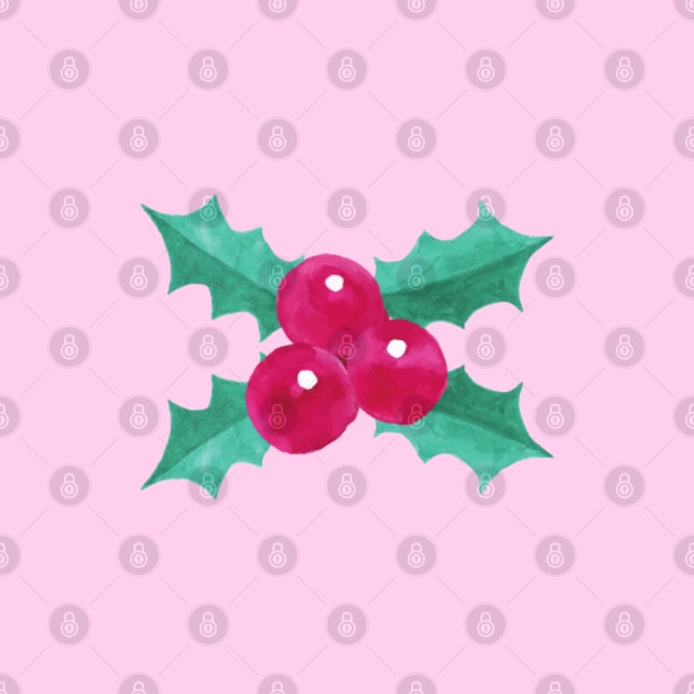 Pink Seasonal Holly Berries by Steph Elle