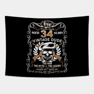 Skull Aged 34 Years Vintage 34 Dude Tapestry