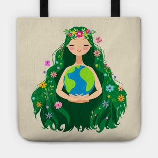 Beautiful Flowing Flower Earth Mother Figure Tote