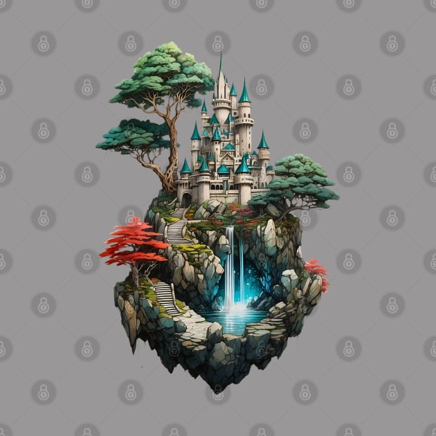 Fantasy Magical Castle at the top of a rocky crystal hill by Neon City Bazaar