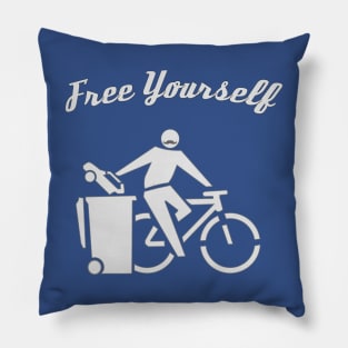 Free Yourself by Cycle. A freedom loving Cyclist. Pillow