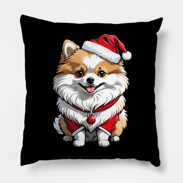 Cute pomeranian dog in santa costume Pillow by dmerchworld