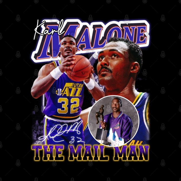 Karl Malone The Mail Man Basketball Legend Signature Vintage Retro 80s 90s Bootleg Rap Style by CarDE