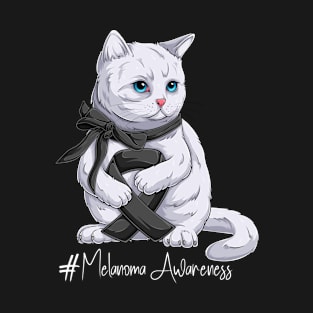 Cute Cat Melanoma Awareness Month Black Ribbon Survivor Survivor Gift Idea T-Shirt