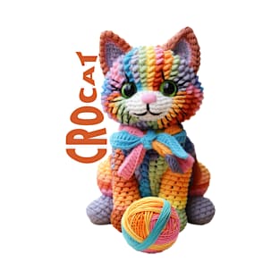 Crocat kawaii crochet cat playing rainbow yarn ball T-Shirt