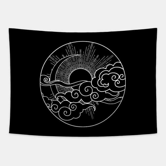 Sun and Moon Design Sky Night Nature Minimalist Circle Tapestry by ballhard