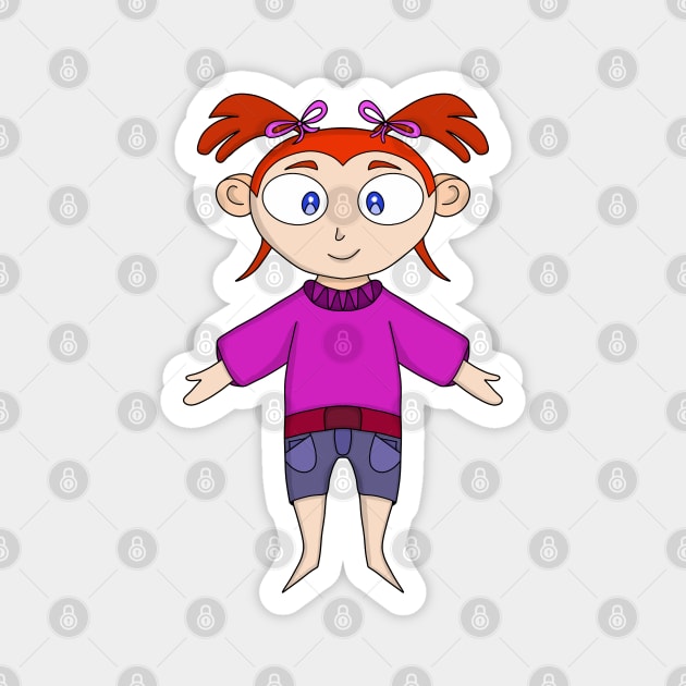 Girl Wearing Comfortable Clothes and Pigtails Magnet by DiegoCarvalho