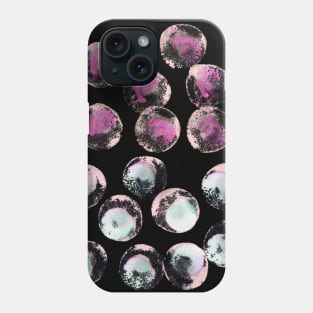 Simple abstract background with bubbles, confetti. Blue, pink rainbow watercolor dots (circles) on black. Perfect for greeting card, postcard, poster, logo, textile, fabric, packaging, wrapping paper. Phone Case