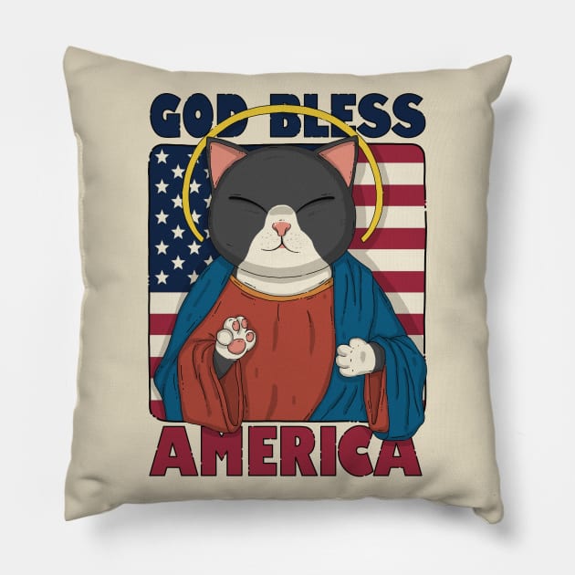 God Bless America Pillow by Japanese Neko