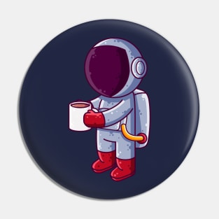 Cute Astronaut Drinking Coffee Cartoon Pin