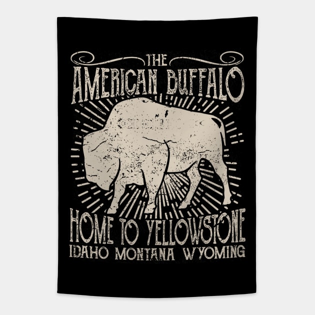 American Buffalo In Yellowstone, Vintage/Retro Design Tapestry by VintageArtwork