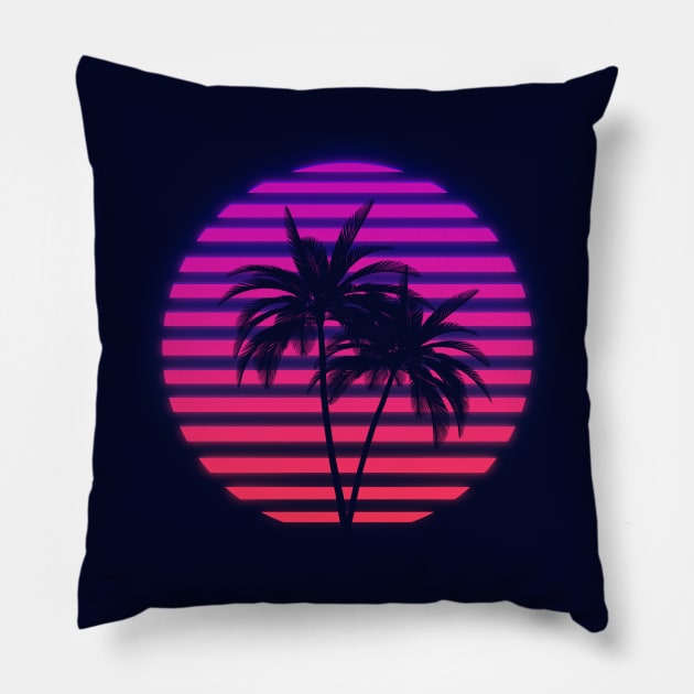 Sunset Palm 80s Pillow by mrcatguys