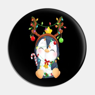 Cute Penguin Christmas Reindeer Color Lights Happy Holiday Pin