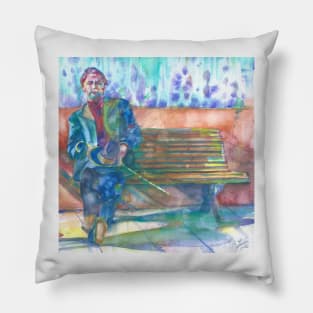 ANTON CHEKHOV sitting on the bench - watercolor portrait Pillow