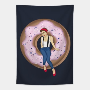 Sweet donut and Pretty woman Pop art Tapestry