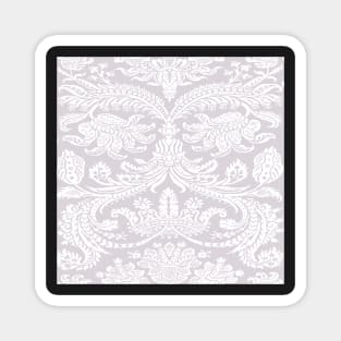 White on Warm Grey Medieval Damask Scrolls Magnet