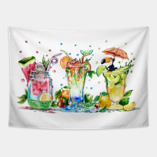 Cute animals and Cocktails Tapestry