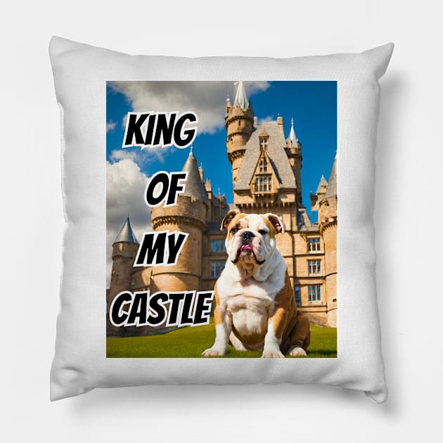 King of My Castle English Bulldog Pillow by Doodle and Things