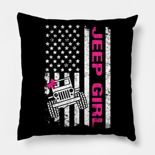 Jeep Girl American Flag Jeep Women Cute Ribbon Jeep Pillow