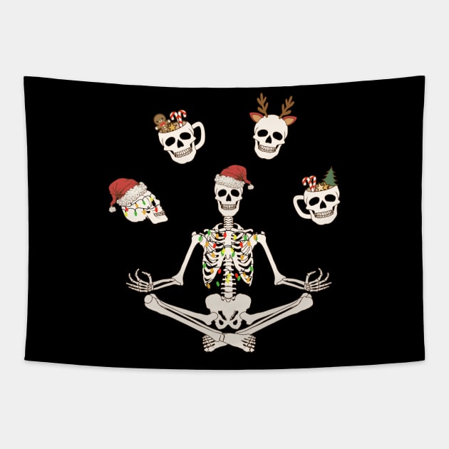 Christmas Skeleton Meditating Yoga Funny Tapestry by sarcasmandadulting