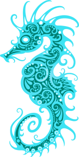 Intricate Teal Blue Tribal Seahorse Design Magnet