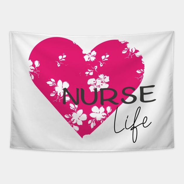 Nurse life design with floral hart Tapestry by Anines Atelier