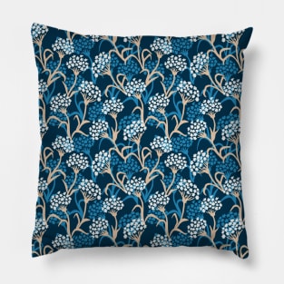 Blue Flower Drawing Pattern Pillow