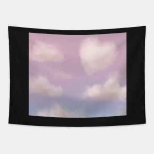 clouds sky heart aesthetic drawing blue pink purple coquette Tapestry