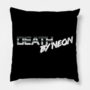 Death By Neon Logo Design - Official Product Color Chrome 9 - cinematic synthwave / horror / berlin school / retrowave / dreamwave t-shirt Pillow