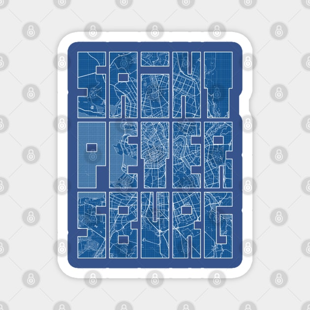 Saint Petersburg, Russia City Map Typography - Blueprint Magnet by deMAP Studio