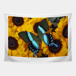 Large Green Blue Pretty Butterfly Tapestry