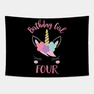 Kids 4Th Birthday Girl Unicorn Fourth Birthday Tapestry