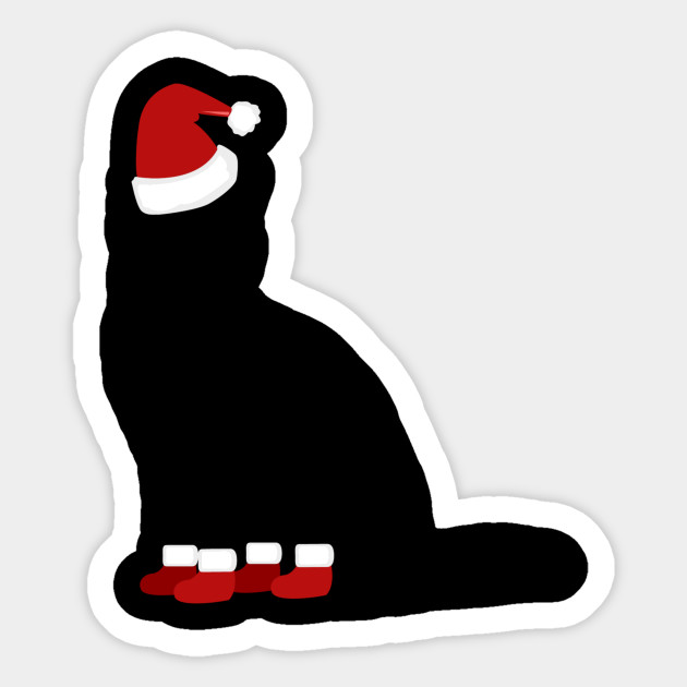 Christmas Pets Cat Silhouette In Santa Hat And Santa Boots