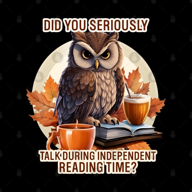 Owl reading time Coffee and books by beangeerie