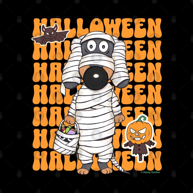 Cute Funny Halloween Doxie Dachshund Mummy by Danny Gordon Art