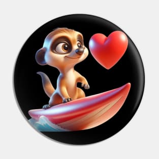 Love Wave Surfer Meerkat – Ocean Heart Adventure Tee Pin