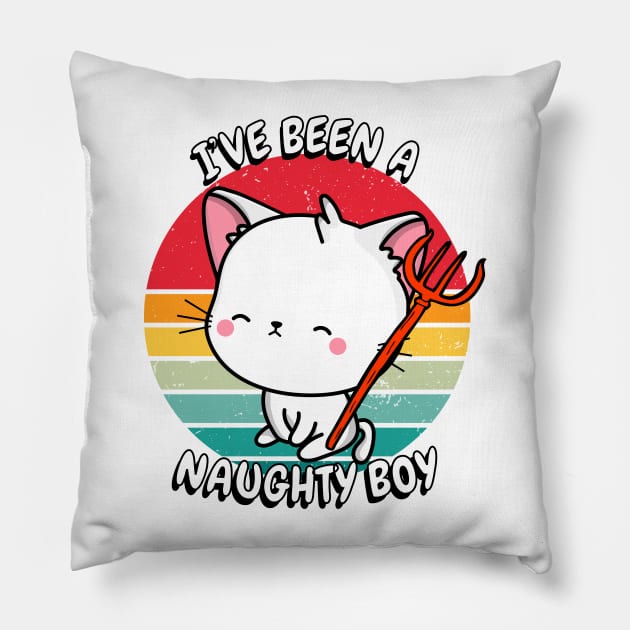 Cute white Cat is a naughty boy Pillow by Pet Station