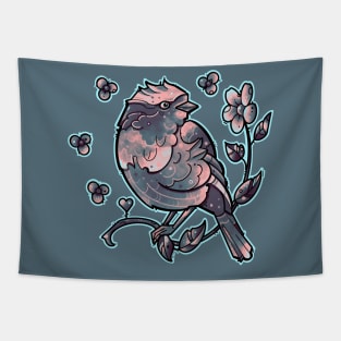 cute bird on branch and flowers Tapestry