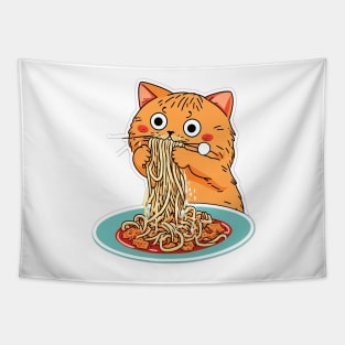 Cat eating spaghetti meme Tapestry