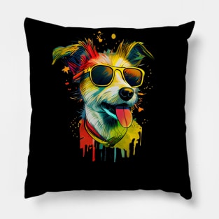 Colourful cool Jack Russell Terrier dog with sunglasses two Pillow