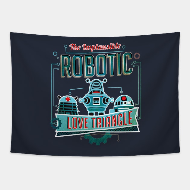 Implausible Robotic Love Triangle Tapestry by MorlockTees