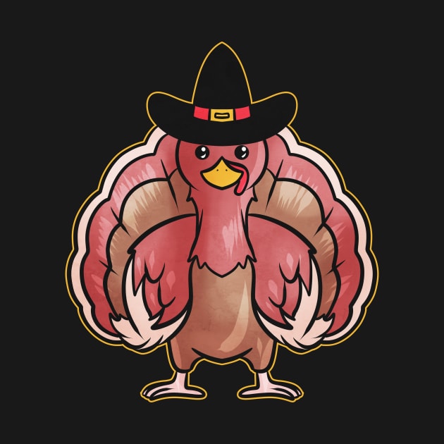 Kawaii Comic Turkey with Pilgrims Hat on Thanksgiving by SinBle