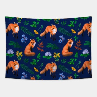 Fox and Flora Blue Tapestry