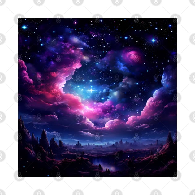 Fantasy Starry Blue And Pink Night Sky by Sonja818