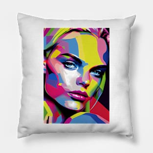 Colorful pop art style woman portrait Pillow