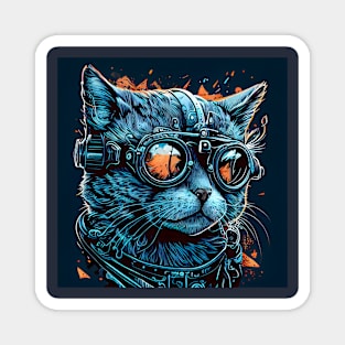 Blue steampunk cat drawn Magnet