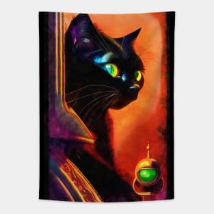 Curious black cat with big yellow eyes Tapestry