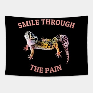 Leopard Gecko Smile Through the Pain Funny Pet Lizard Lover Tapestry